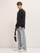 Men's Black Horizontal Stripe Slim Fit Casual Shirt