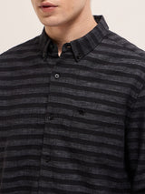 Men's Black Horizontal Stripe Slim Fit Casual Shirt