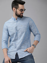 Men's Blue Casual Solid Slim Fit Full Sleeves Shirt