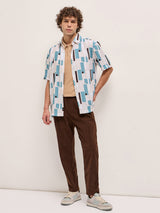 Men's White Casual Regular Fit Printed Half Sleeves Shirt