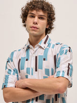 Men's White Casual Regular Fit Printed Half Sleeves Shirt