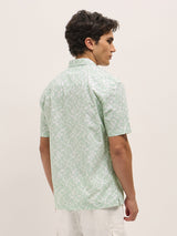 Men's Green Formal Regular Fit Printed Half Sleeves Shirt