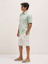 Men's Green Formal Regular Fit Printed Half Sleeves Shirt