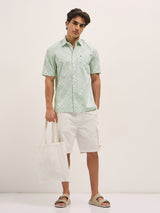 Men's Green Formal Regular Fit Printed Half Sleeves Shirt