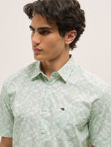 Men's Green Formal Regular Fit Printed Half Sleeves Shirt