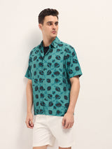 Men's Blue Casual Regular Fit Printed Half Sleeves Shirt