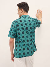 Men's Blue Casual Regular Fit Printed Half Sleeves Shirt