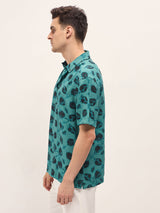 Men's Blue Casual Regular Fit Printed Half Sleeves Shirt