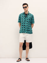 Men's Blue Casual Regular Fit Printed Half Sleeves Shirt
