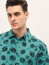 Men's Blue Casual Regular Fit Printed Half Sleeves Shirt