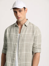 Men's Grey Checked Slim Fit Cotton Casual Shirt