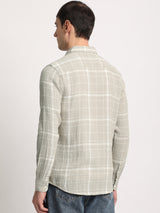 Men's Grey Checked Slim Fit Cotton Casual Shirt