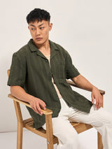 Men's Green Casual Regular Fit Striped Half Sleeves Shirt