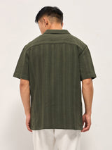 Men's Green Casual Regular Fit Striped Half Sleeves Shirt