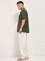 Men's Green Casual Regular Fit Striped Half Sleeves Shirt