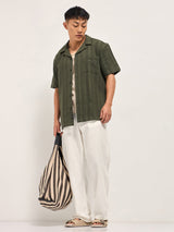 Men's Green Casual Regular Fit Striped Half Sleeves Shirt