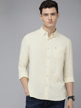 Men's Yellow Casual Striped Slim Fit Full Sleeves Shirt