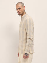 Men's Beige Casual Slim Fit Solid Full Sleeves Shirt