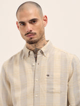 Men's Beige Casual Slim Fit Solid Full Sleeves Shirt