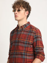 Men's Red Casual Checked Slim Fit Full Sleeves Shirt