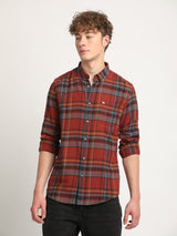 Men's Red Casual Checked Slim Fit Full Sleeves Shirt