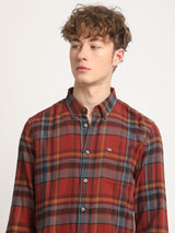 Men's Red Casual Checked Slim Fit Full Sleeves Shirt