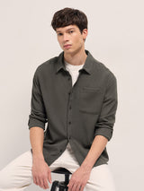 Men's Brown Casual Textured Regular Fit Full Sleeves Shirt