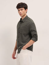 Men's Brown Casual Textured Regular Fit Full Sleeves Shirt