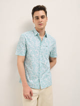 Men's Light Green Abstract Floral Print Relaxed Fit Casual Shirt