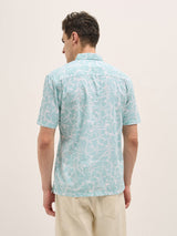 Men's Light Green Abstract Floral Print Relaxed Fit Casual Shirt