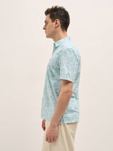 Men's Light Green Abstract Floral Print Relaxed Fit Casual Shirt