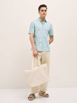 Men's Light Green Abstract Floral Print Relaxed Fit Casual Shirt