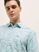 Men's Light Green Abstract Floral Print Relaxed Fit Casual Shirt
