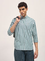 Men's Green Casual Slim Fit Striped Full Sleeves Shirt