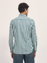 Men's Green Casual Slim Fit Striped Full Sleeves Shirt