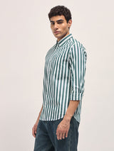 Men's Green Casual Slim Fit Striped Full Sleeves Shirt