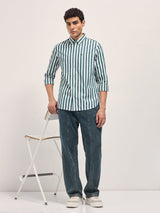 Men's Green Casual Slim Fit Striped Full Sleeves Shirt