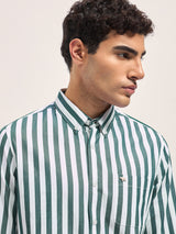 Men's Green Casual Slim Fit Striped Full Sleeves Shirt