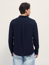 Men's Navy Casual Textured Regular Fit Full Sleeves Shirt