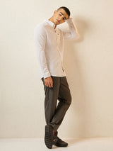Men's White Casual Slim Fit Solid Full Sleeves Shirt