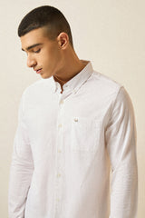 Men's White Casual Slim Fit Solid Full Sleeves Shirt