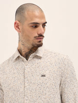 Men's Beige Casual Slim Fit Printed Full Sleeves Shirt
