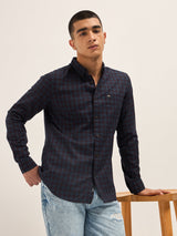 Men's Blue Casual Slim Fit Checked Full Sleeves Shirt