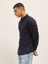 Men's Blue Casual Slim Fit Checked Full Sleeves Shirt