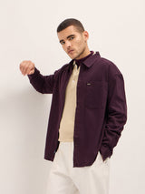 Men's Maroon Casual Regular Fit Solid Full Sleeves Shirt