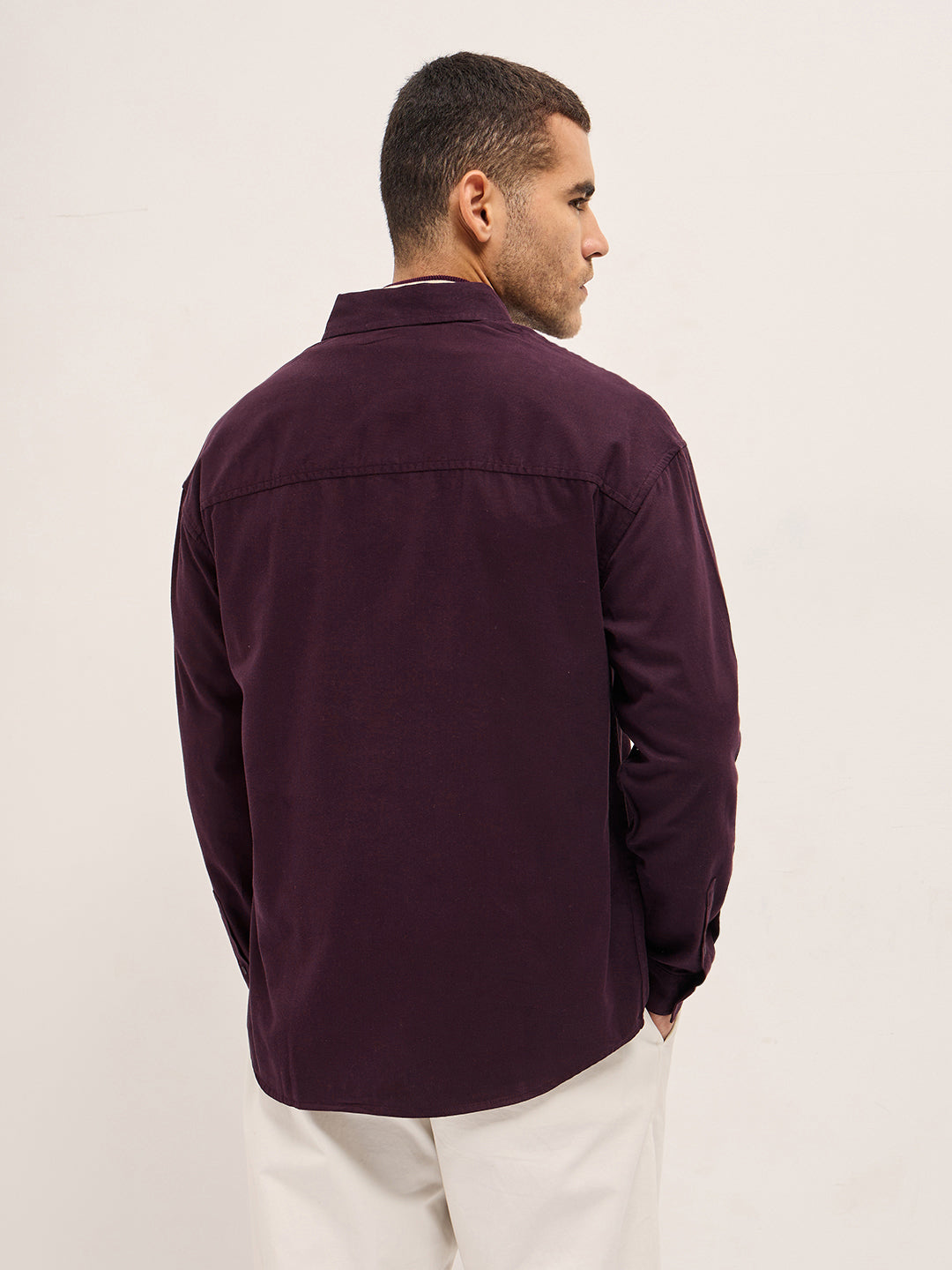 Men's Maroon Casual Regular Fit Solid Full Sleeves Shirt