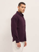 Men's Maroon Casual Regular Fit Solid Full Sleeves Shirt