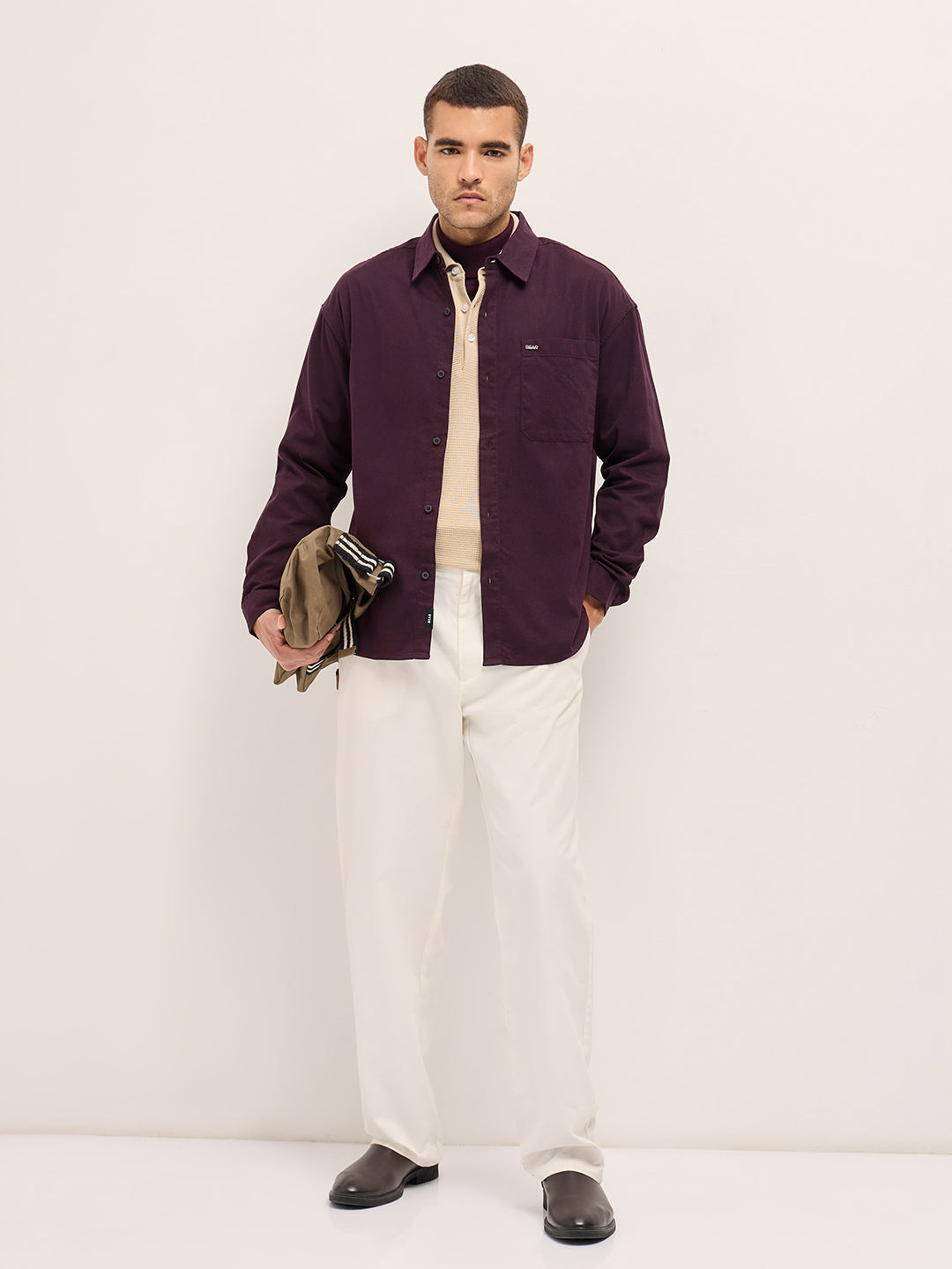 Men's Maroon Casual Regular Fit Solid Full Sleeves Shirt
