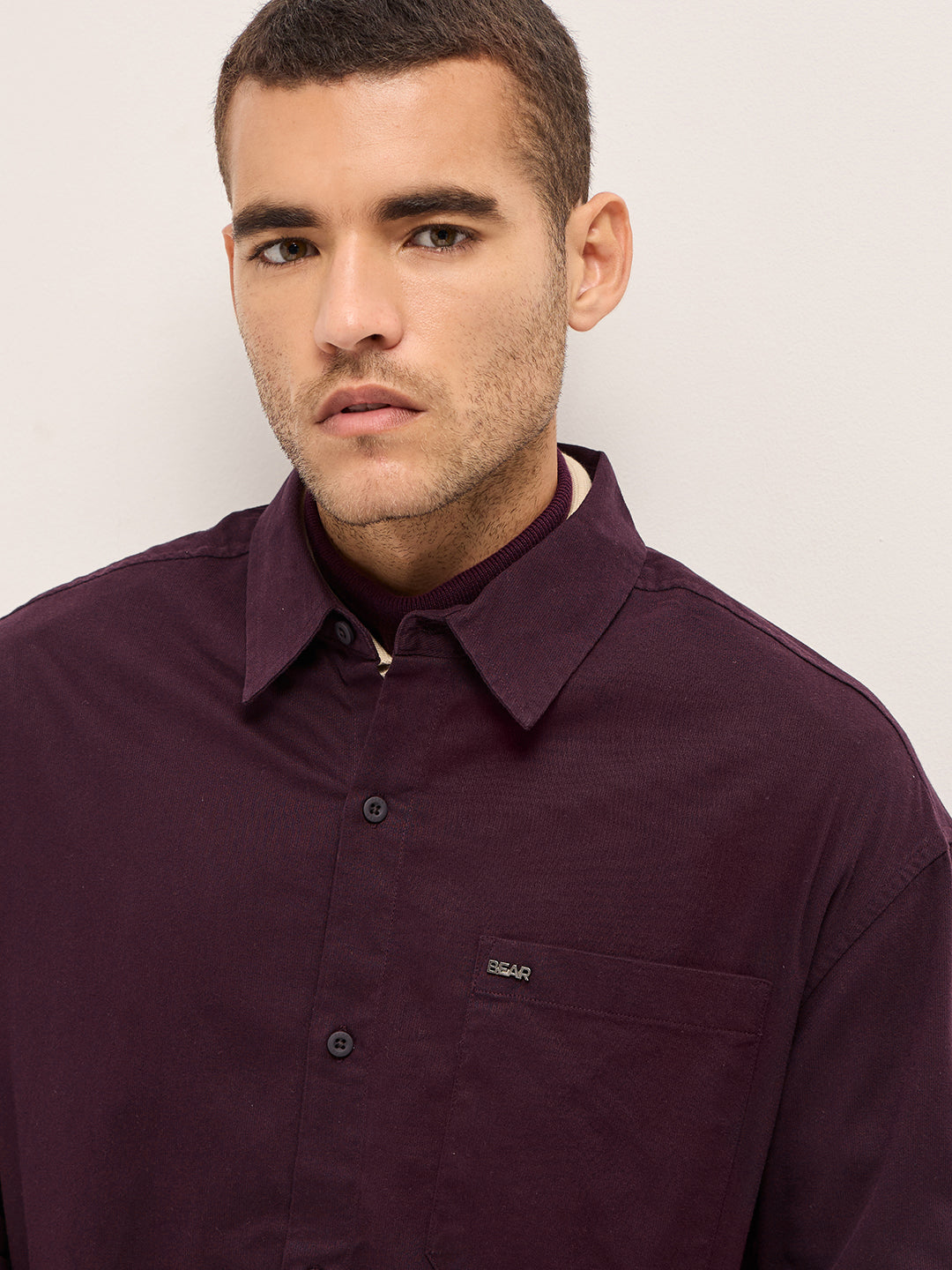 Men's Maroon Casual Regular Fit Solid Full Sleeves Shirt