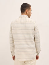 Men's Beige Casual Slim Fit Striped Full Sleeves Shirt
